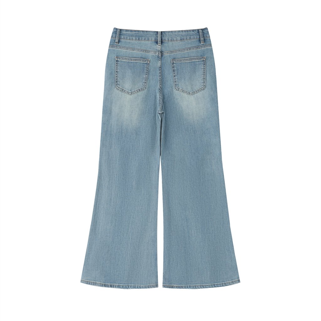 OBLIVLEON Women's Vintage Wash Flared Leg Jeans