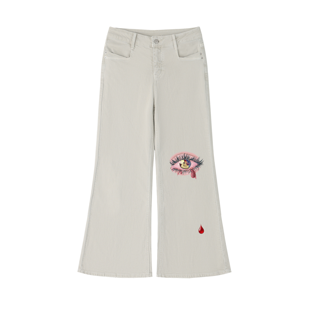 OBLIVLEON Women's Vintage Wash Flared Leg Jeans