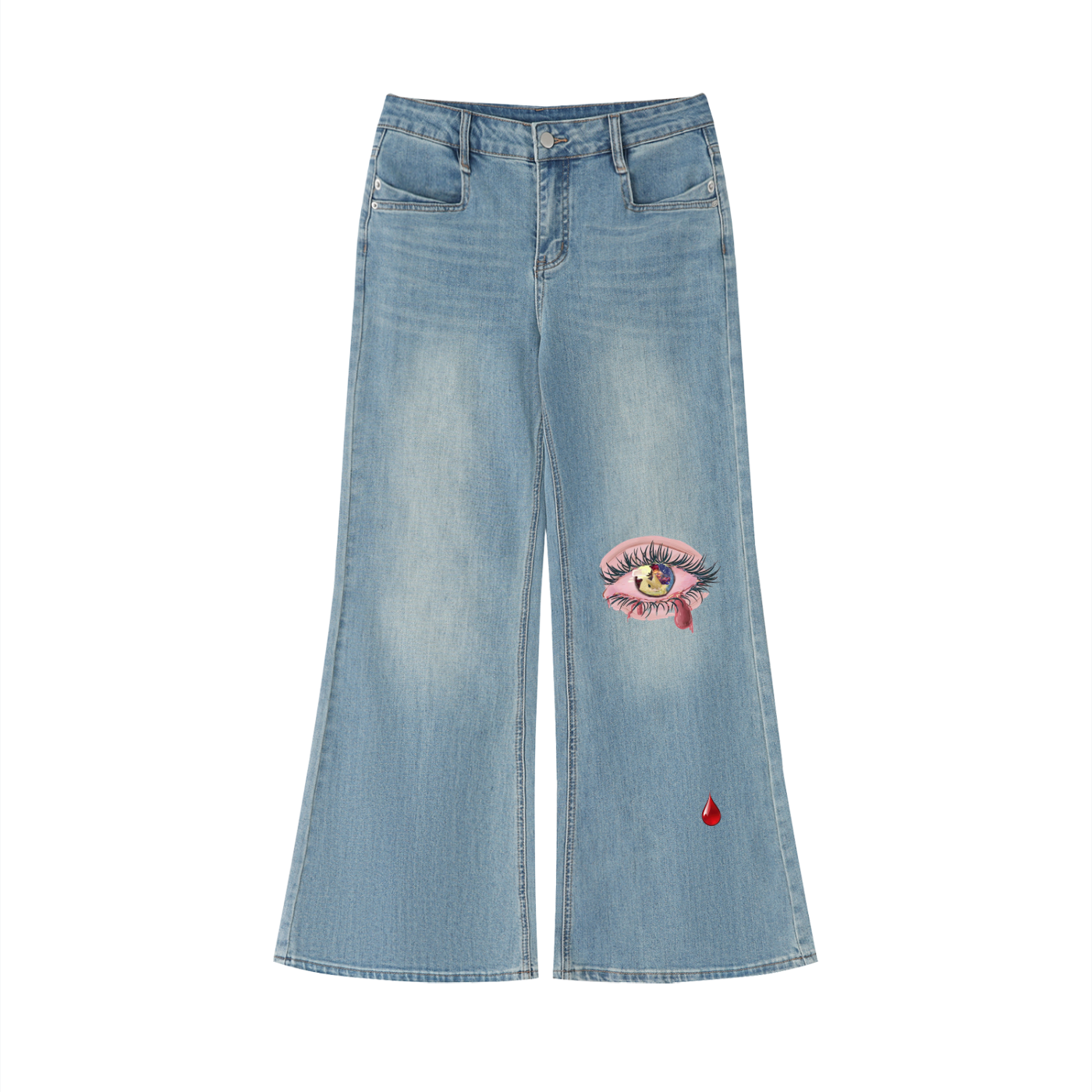 OBLIVLEON Women's Vintage Wash Flared Leg Jeans